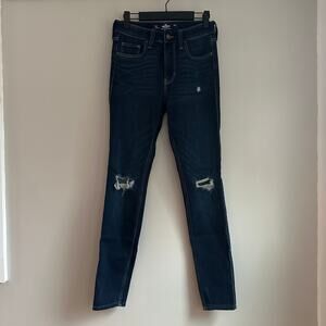 Hollister Super Skinny Jeans Women‎ 2R Dark Wash EUC Distressed High Rise Ripped